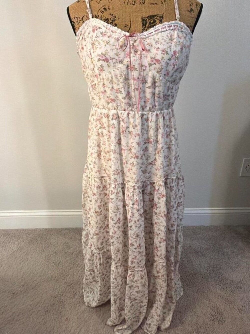 White Floral Lace Trim Maxi Dress Cottagecore - Picture 2 of 2